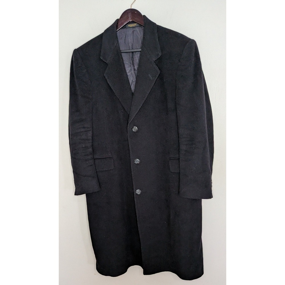 VTG Silver Cloud Italian Wool Cashmere Blend Overcoat 40R Black Classic Luxury